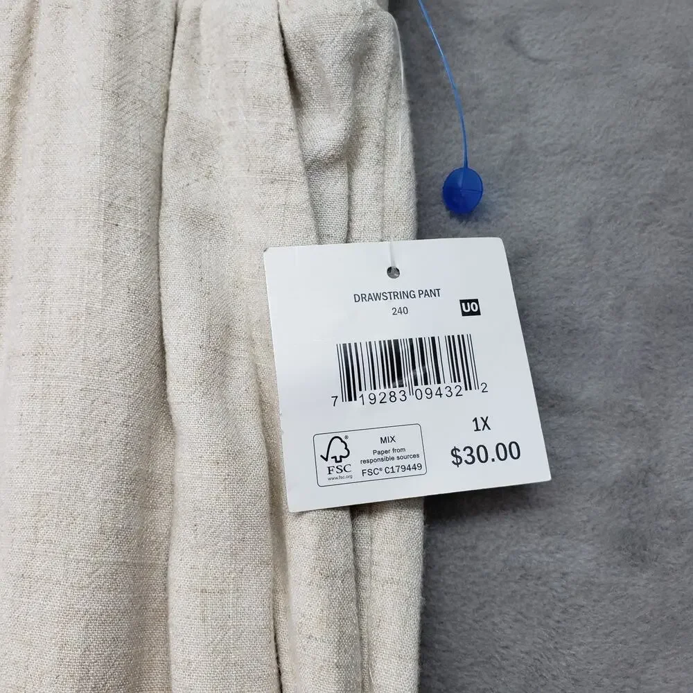 Falls Creek Womens 1X Beige Linen Blend Lounge Pants Wide Leg Drawstring NWT - Picture 12 of 15